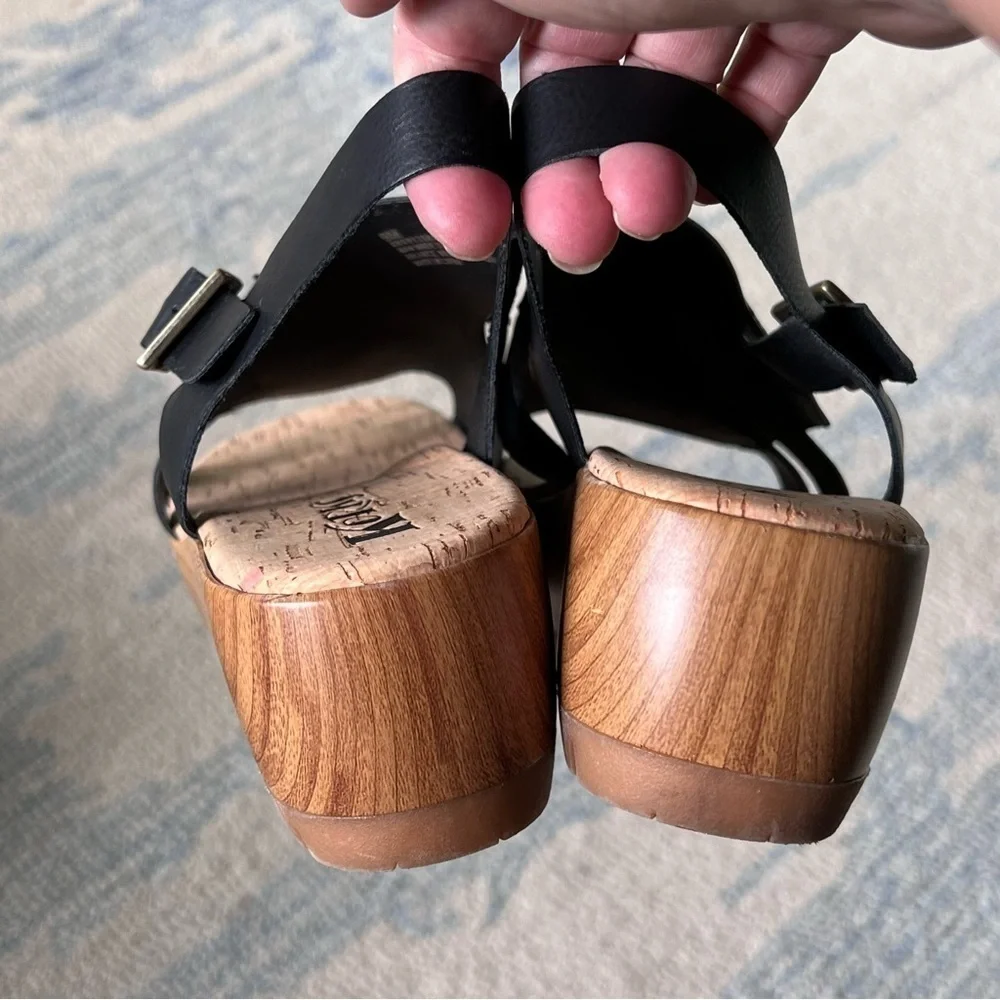 KORKS STRAPPY WOODEN PLATFORM CHUNKY SANDALS SIZE 9 BLACK - Picture 6 of 9